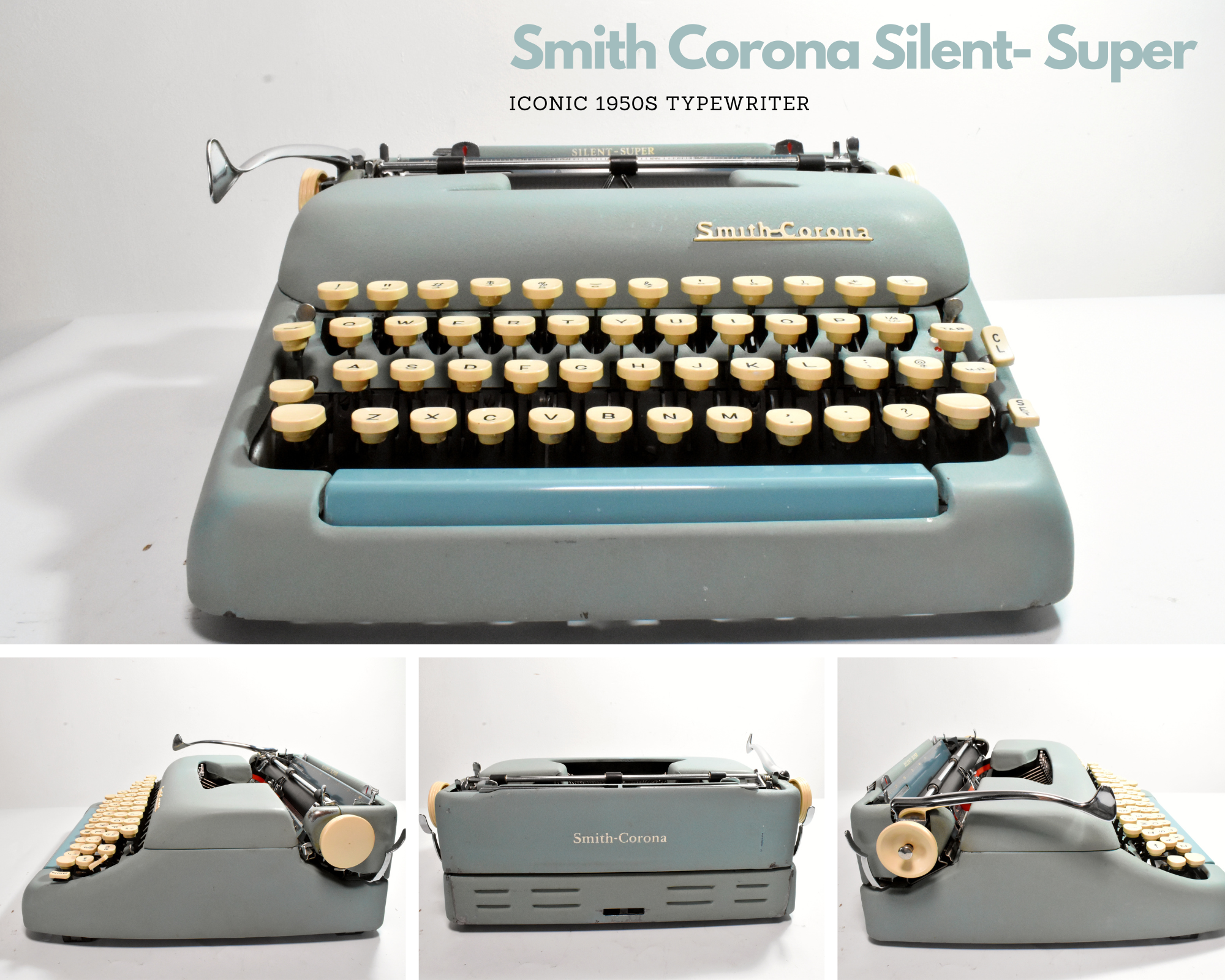 1957 Smith Corona Silent-Super Typewriter - Teal, Alpine Blue
